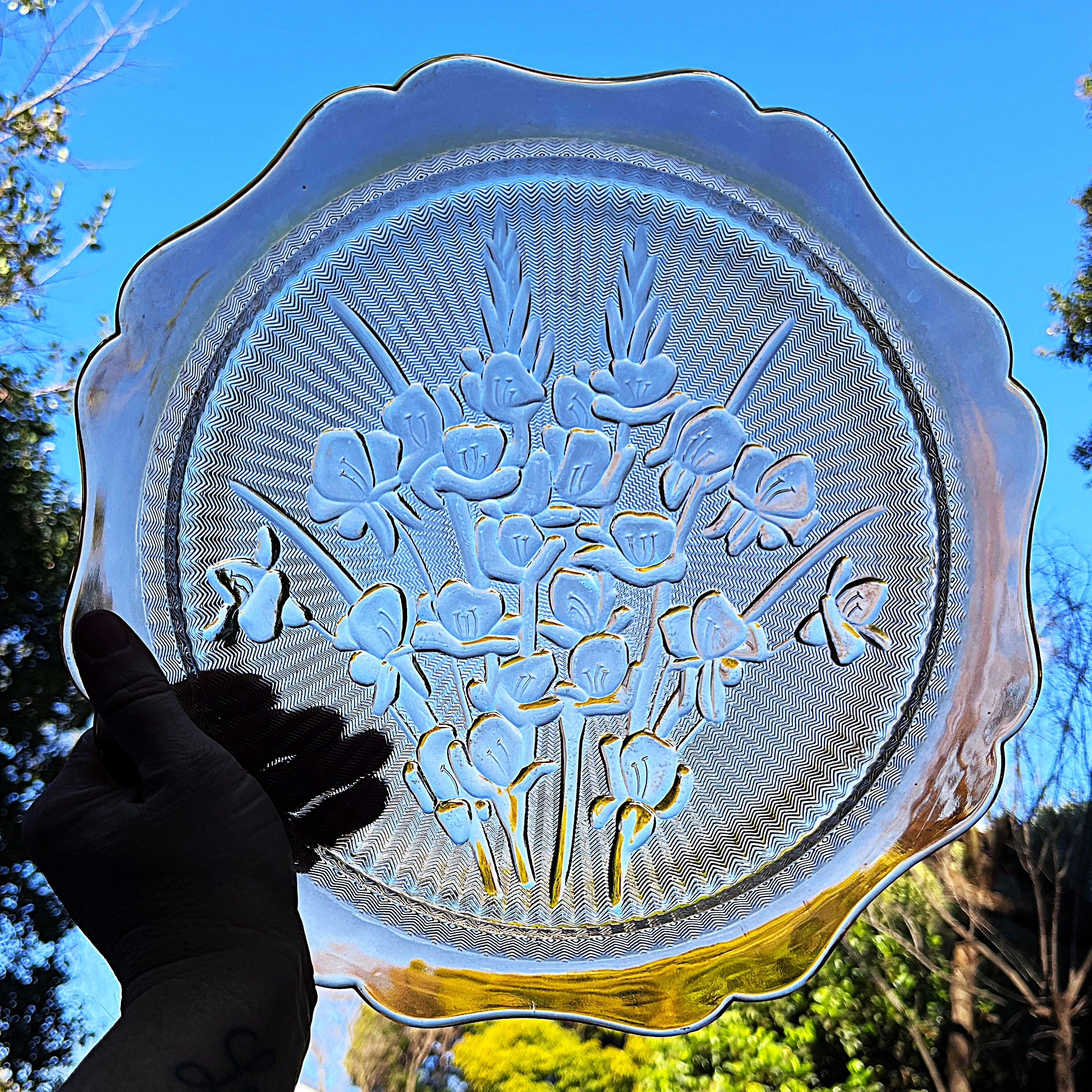 Coloured Glass: Jeanette Glass Marigold Cake Serving Plate