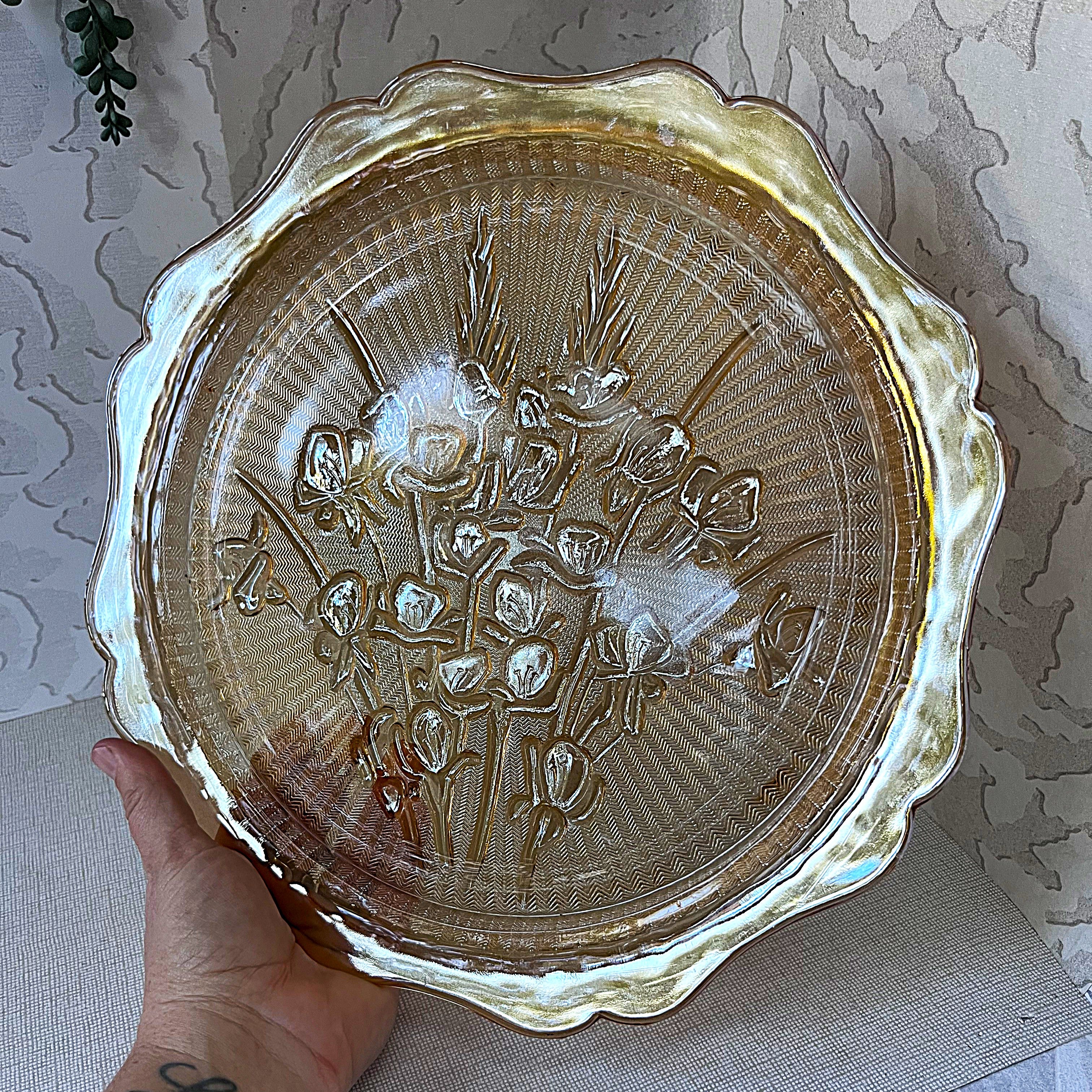 Coloured Glass: Jeanette Glass Marigold Cake Serving Plate