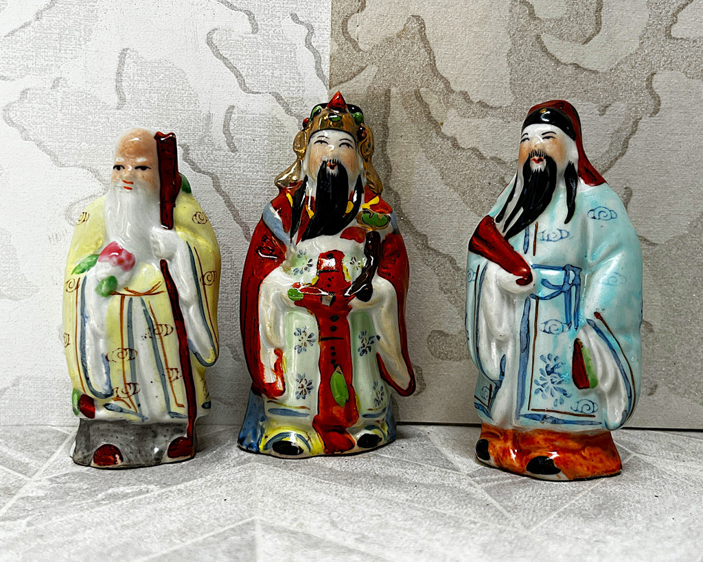 Figurines: Chinese Porcelain Sanxing Lucky Gods Set — Fu Lu Shou Figurines