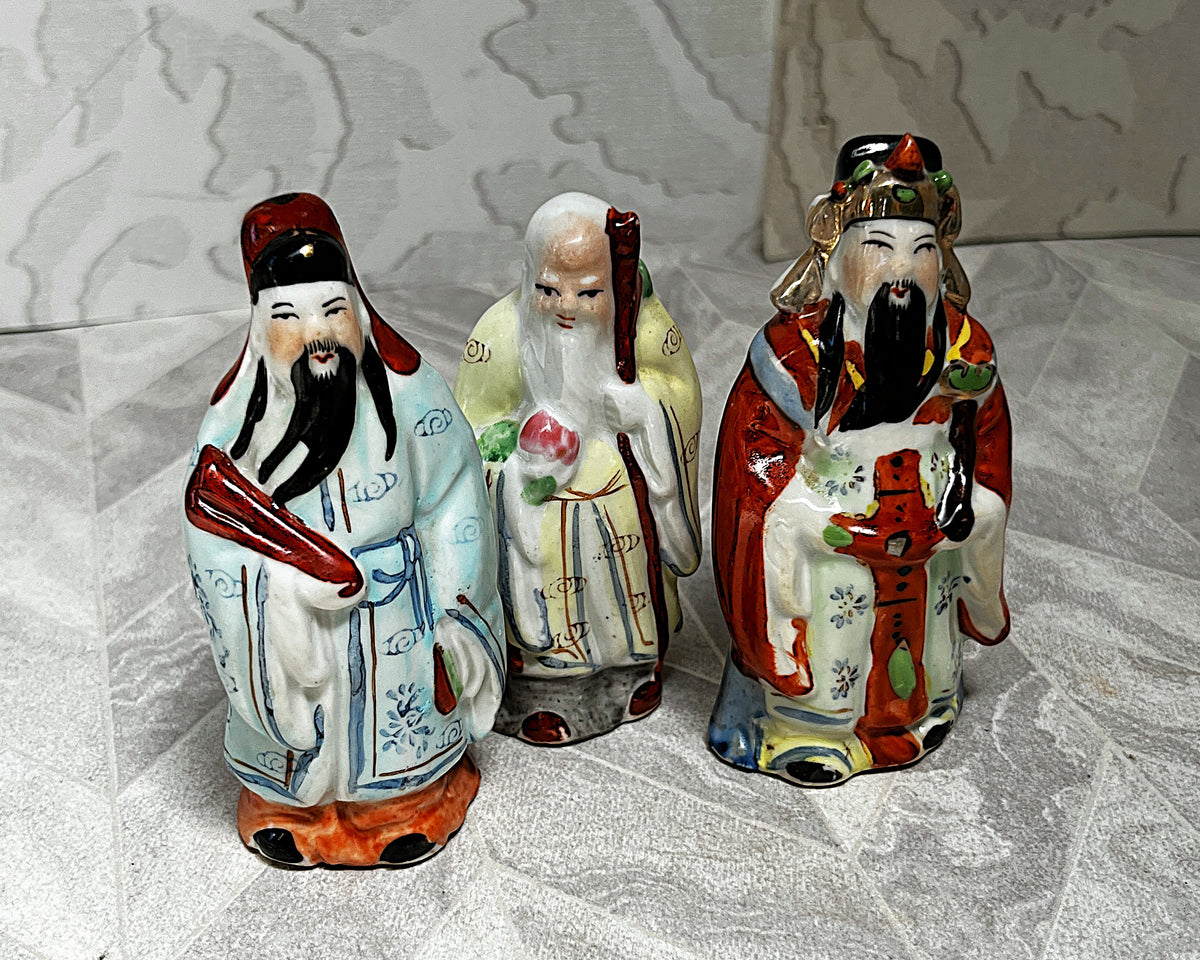 Figurines: Chinese Porcelain Sanxing Lucky Gods Set — Fu Lu Shou Figurines