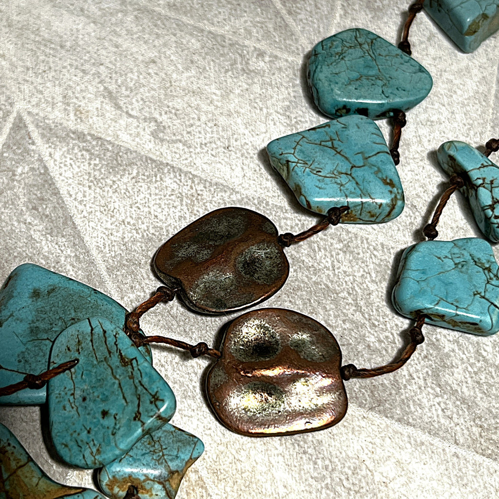 Jewellery: Southwestern Matrix Turquoise & Heavy Artisan Trade Disc Opera Necklace
