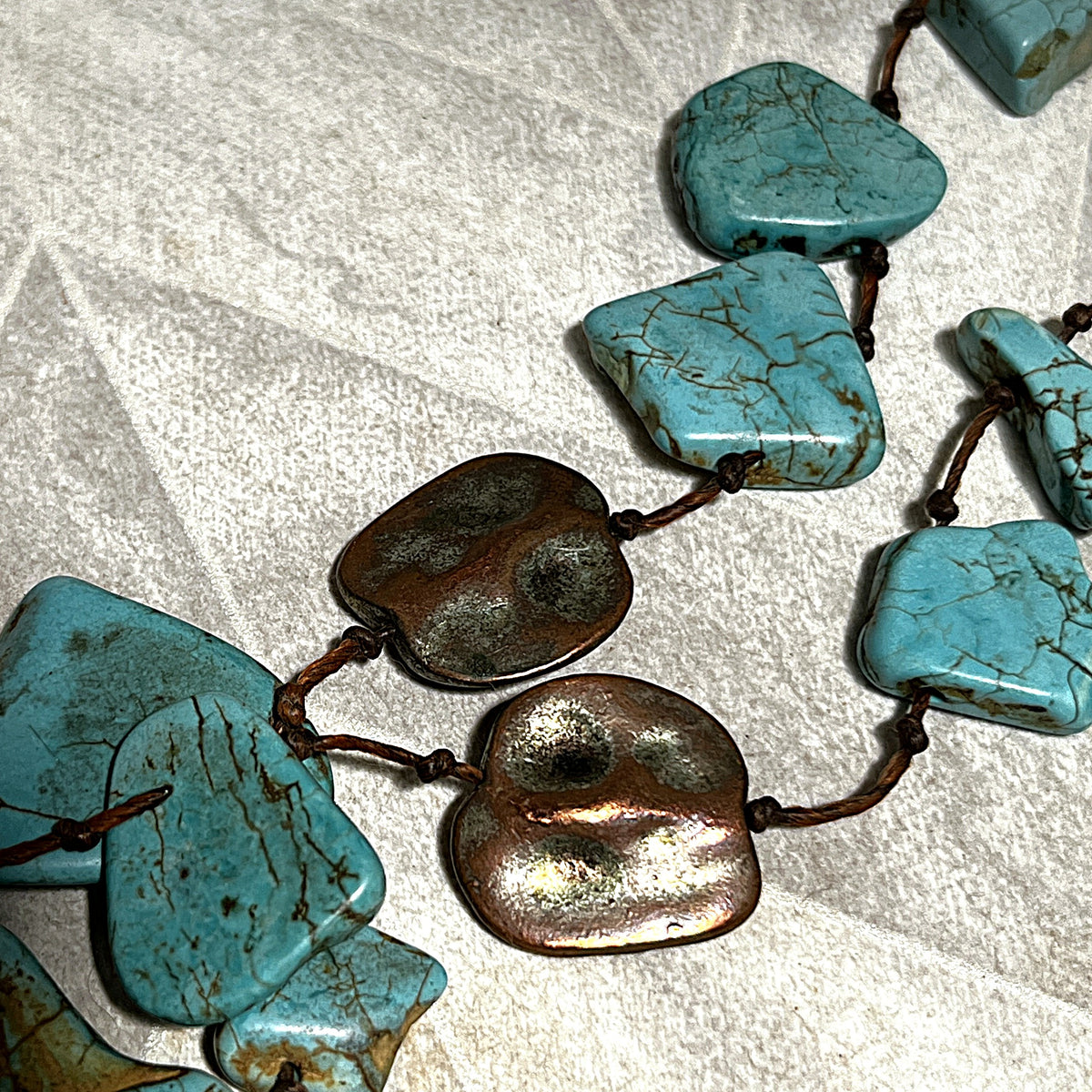 Jewellery: Southwestern Matrix Turquoise & Heavy Artisan Trade Disc Opera Necklace