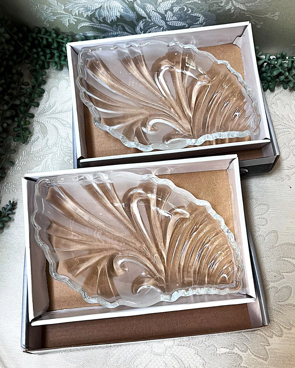 Crystal & Glass: Crystallite Bohemia Crystal Conch Shell Snack Plates, Pair