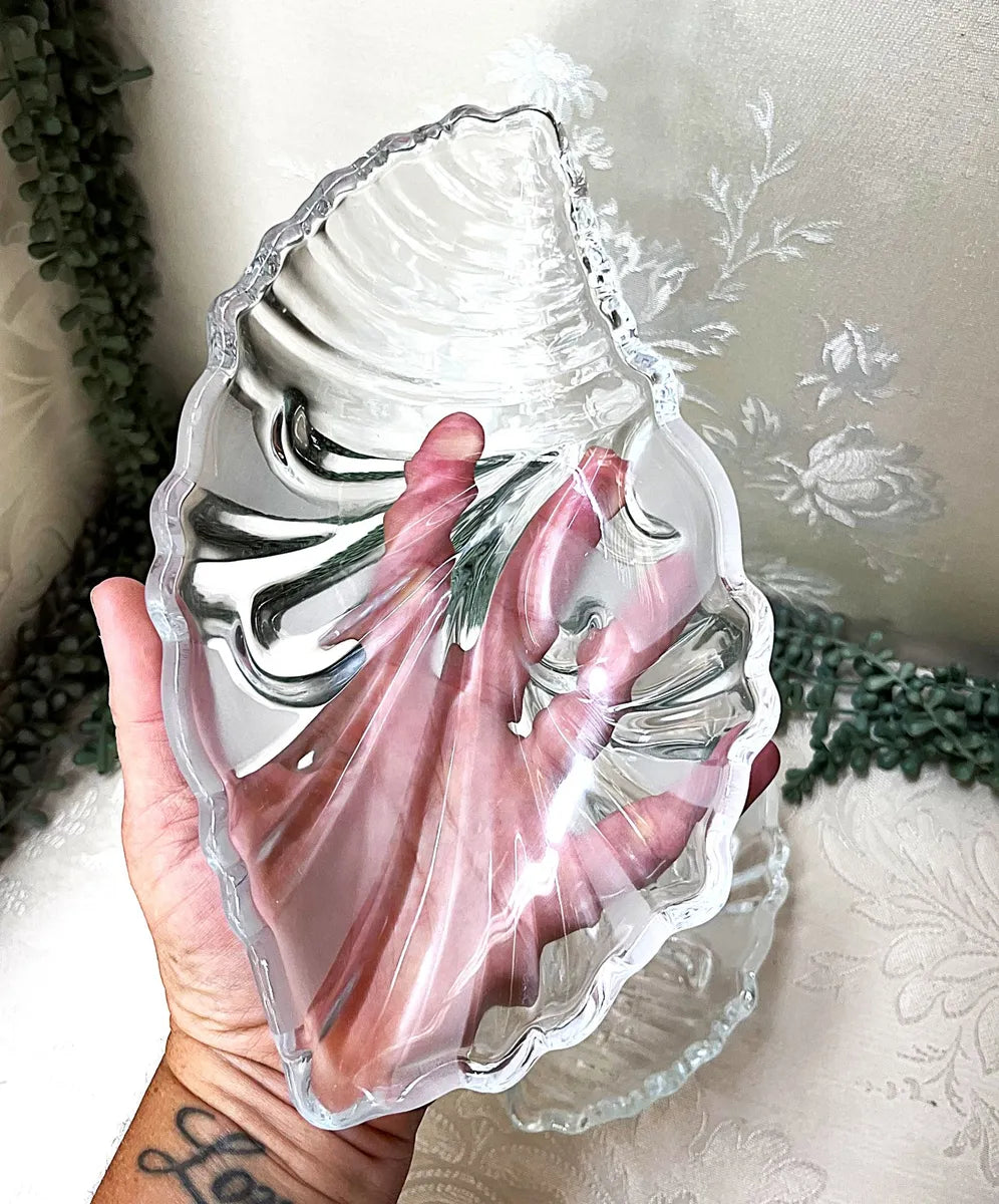 Crystal & Glass: Crystallite Bohemia Crystal Conch Shell Snack Plates, Pair