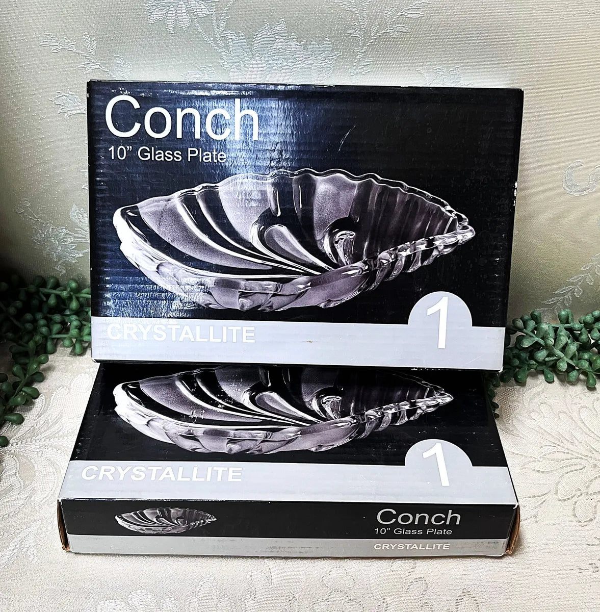 Crystal & Glass: Crystallite Bohemia Crystal Conch Shell Snack Plates, Pair