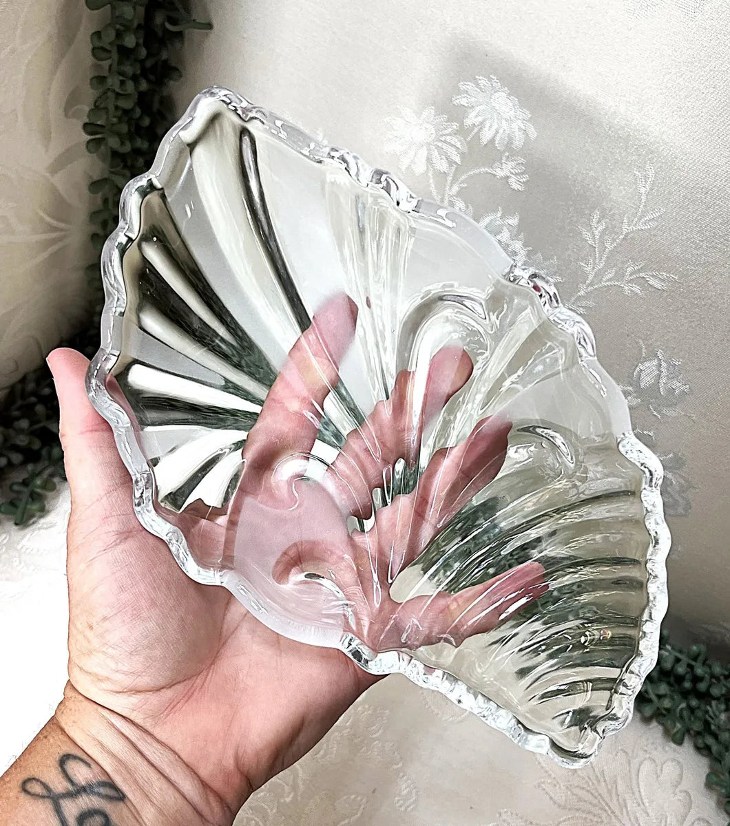 Crystal & Glass: Crystallite Bohemia Crystal Conch Shell Snack Plates, Pair