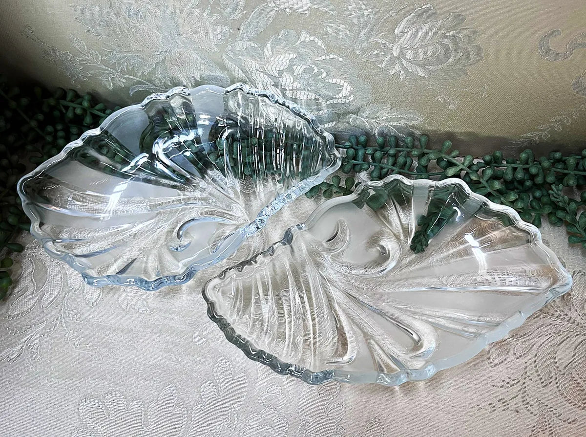 Crystal & Glass: Crystallite Bohemia Crystal Conch Shell Snack Plates, Pair