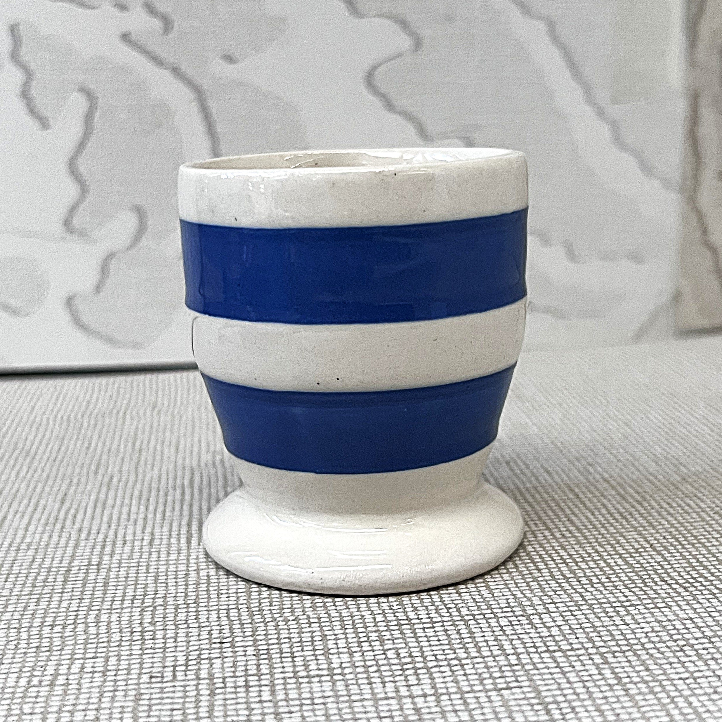Breakfast Table: Chef Ware Blue Striped Pedestal Egg Cup