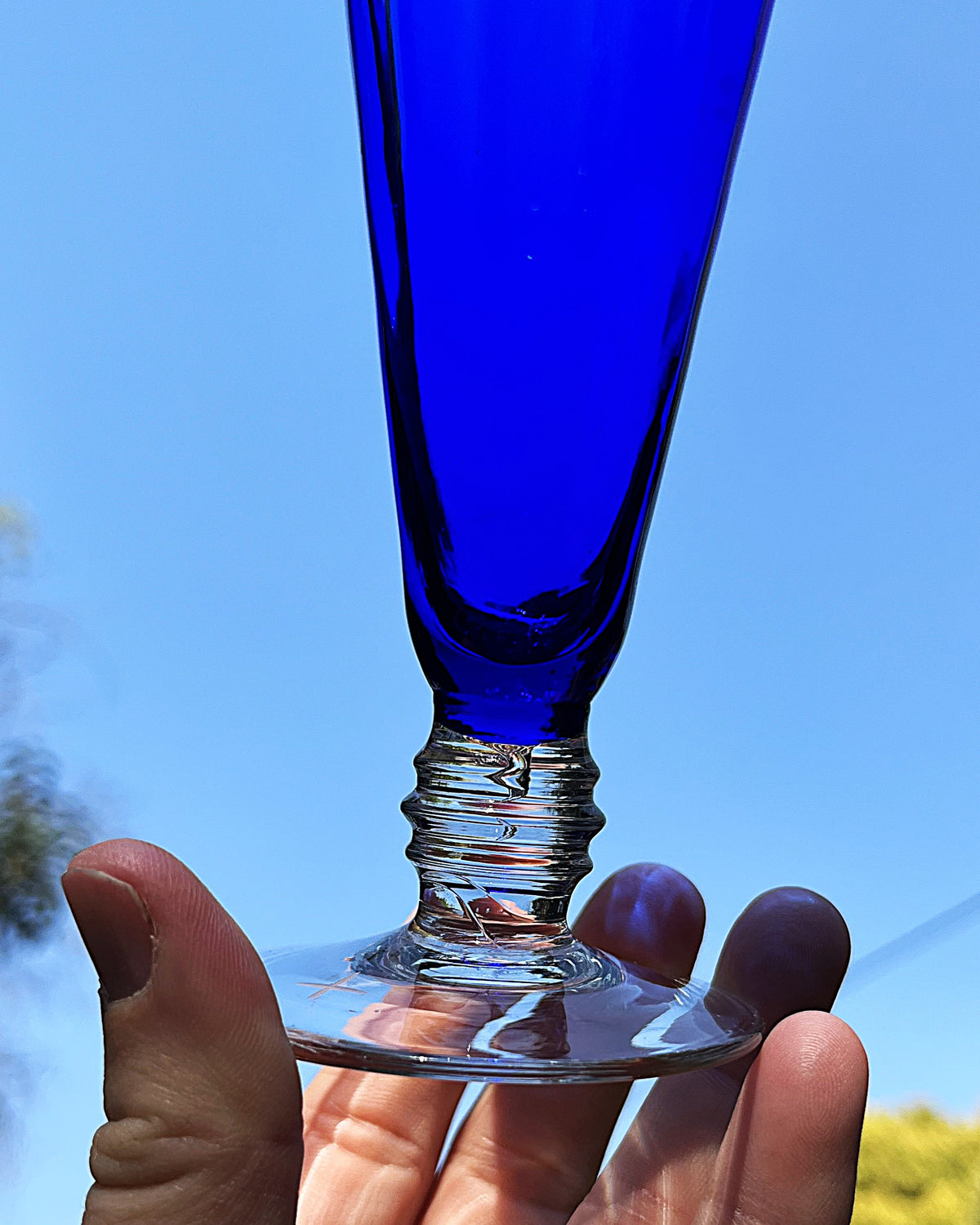 Vases: Cobalt Blue Optic-Rib Fluted Pedestal Glass Vase
