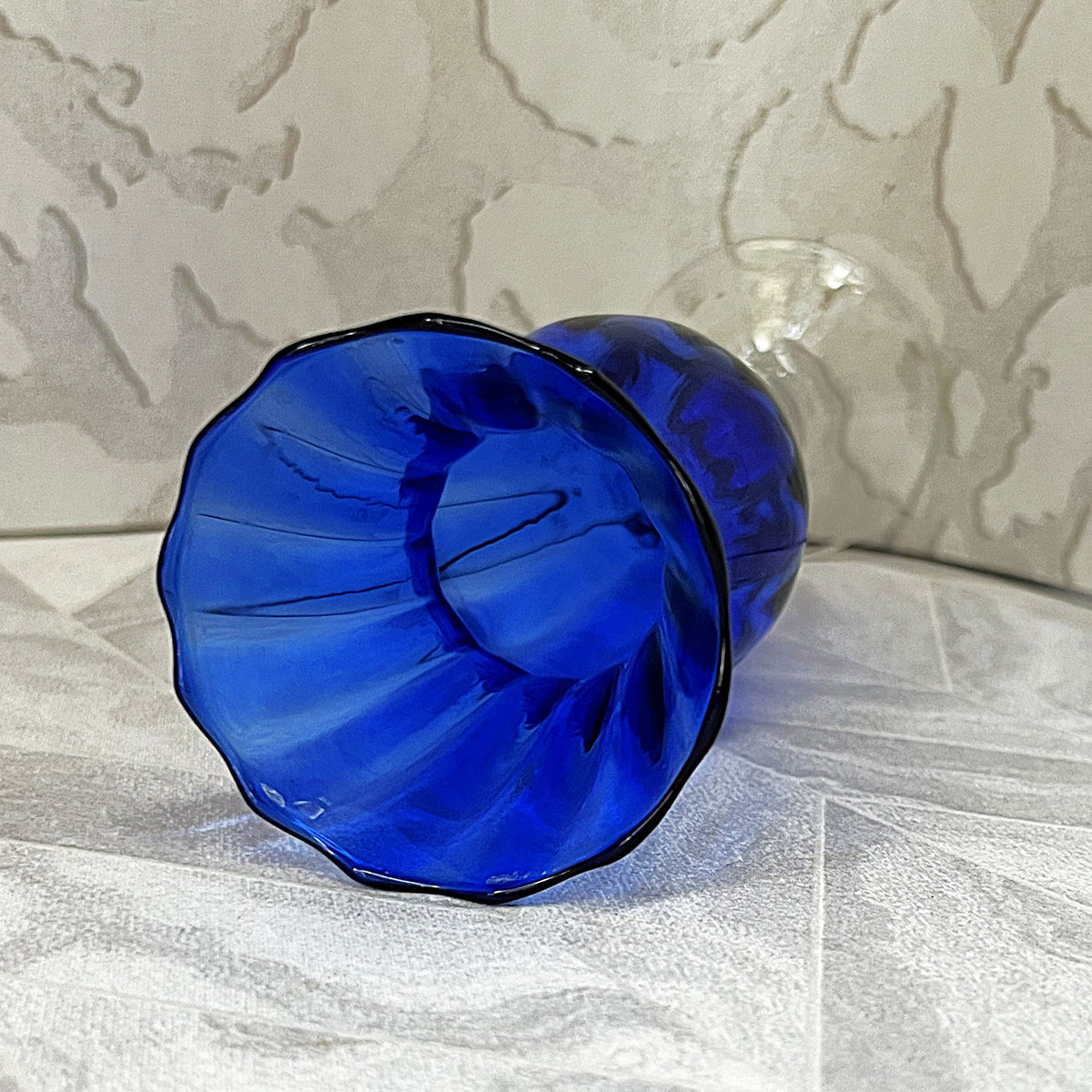 Vases: Cobalt Blue Optic-Rib Fluted Pedestal Glass Vase