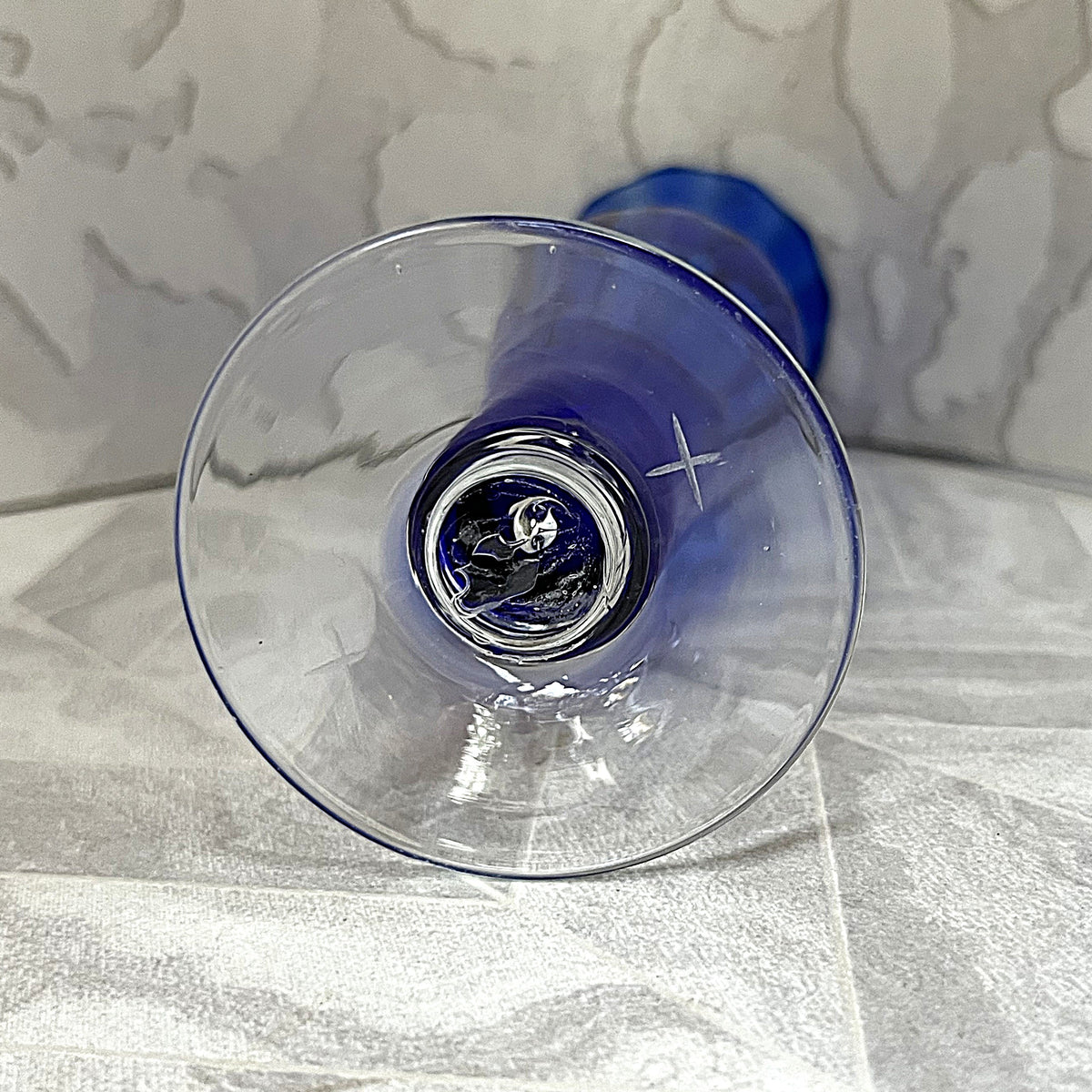 Vases: Cobalt Blue Optic-Rib Fluted Pedestal Glass Vase
