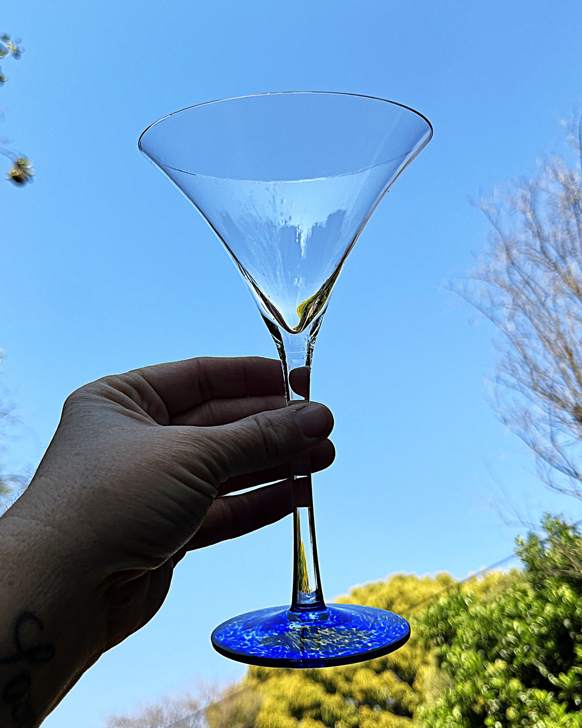 Stemware: Luminarc France Cobalt Blue Swirl Base Martini Glasses, 4