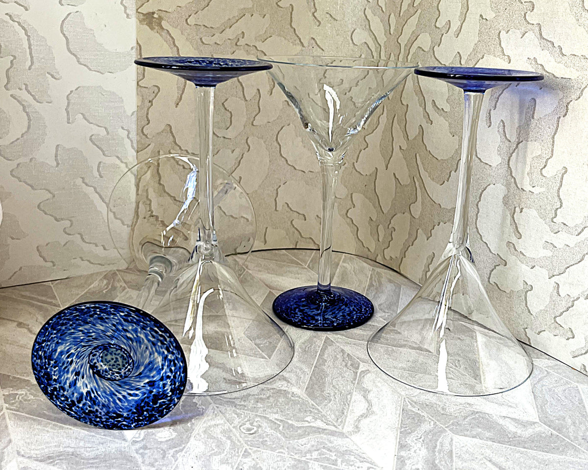 Stemware: Luminarc France Cobalt Blue Swirl Base Martini Glasses, 4