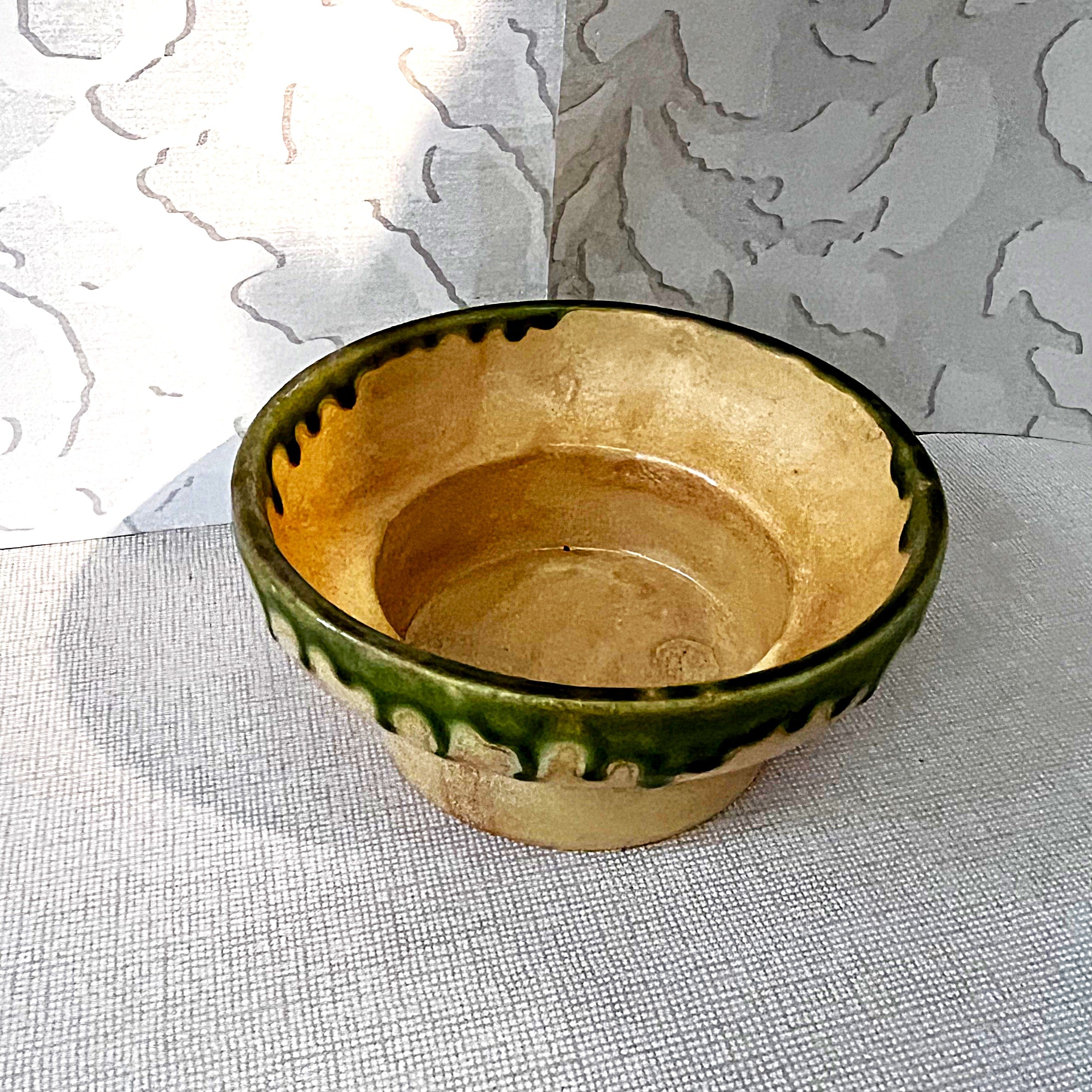 Planter: Mid-Century Green Drip-Glaze Pedestal Bowl
