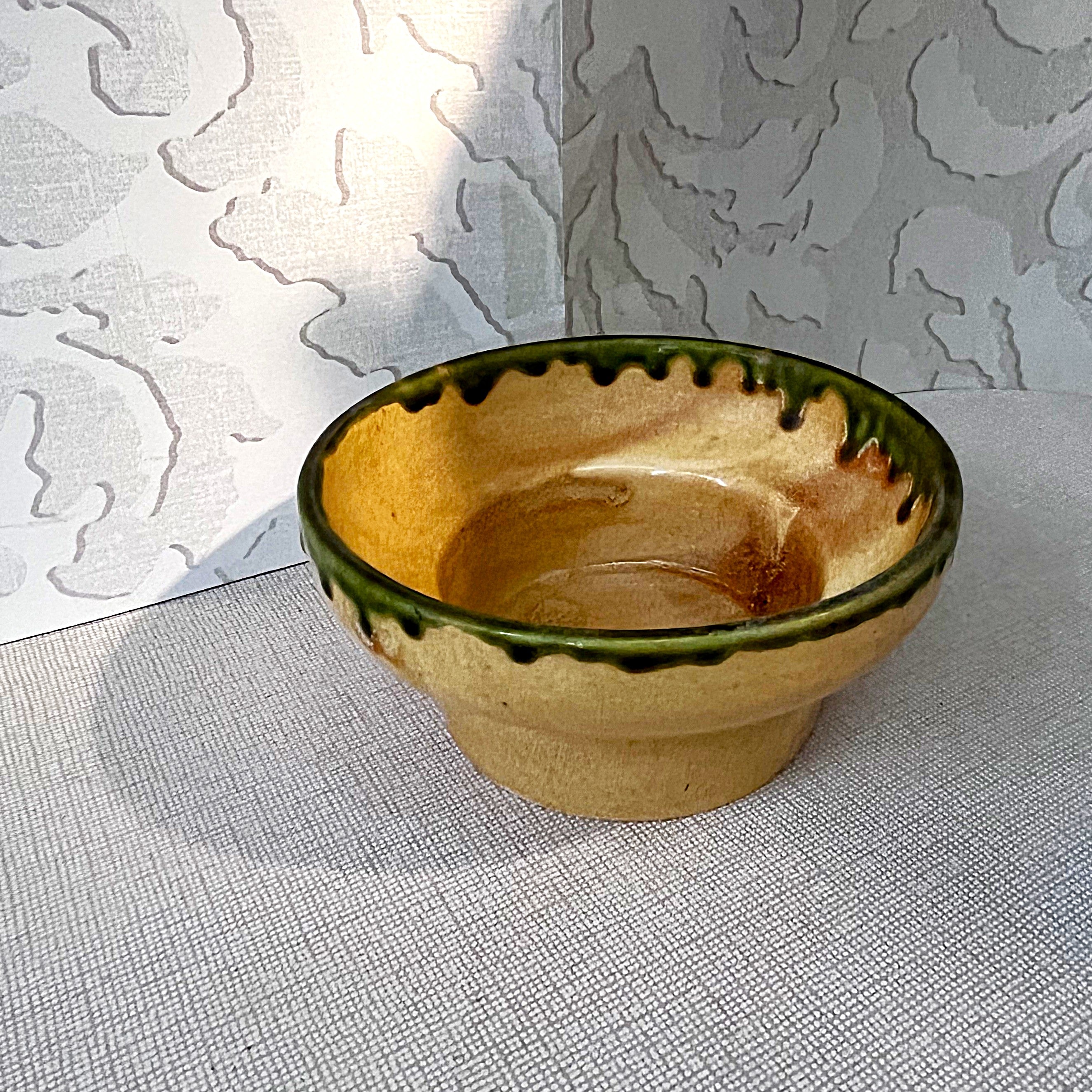 Planter: Mid-Century Green Drip-Glaze Pedestal Bowl