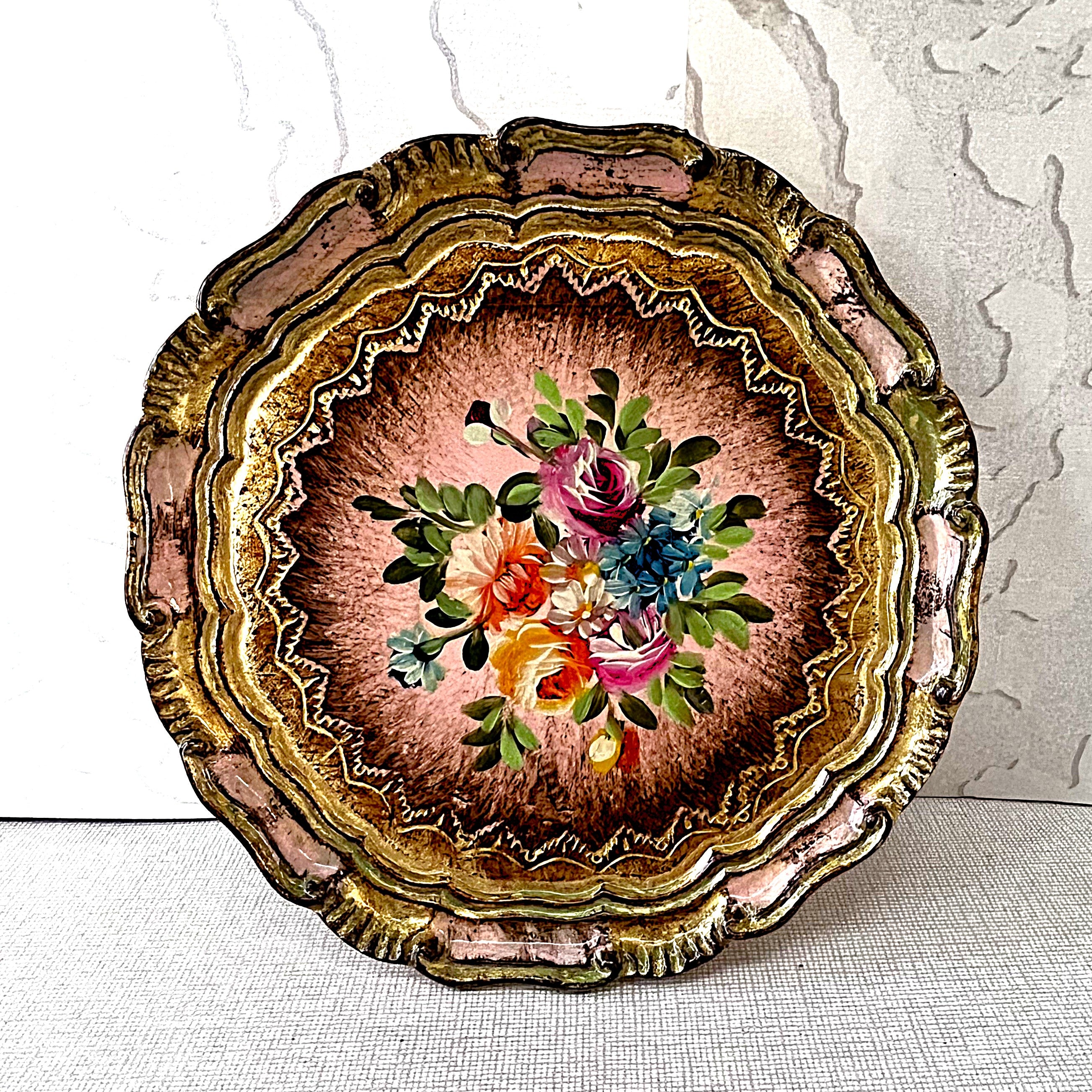 Florentine Ware: Tacchi Luigi Hand-Painted Gilt Wood Tray