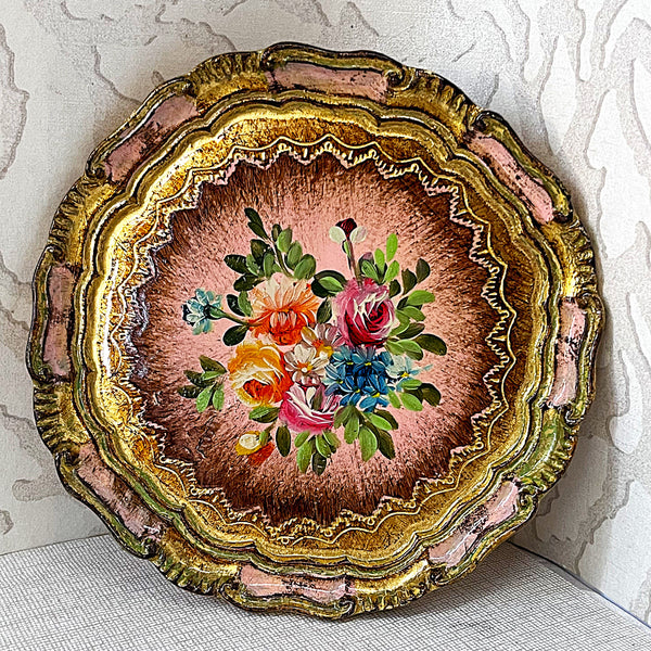 Florentine Ware: Tacchi Luigi Hand-Painted Gilt Wood Tray