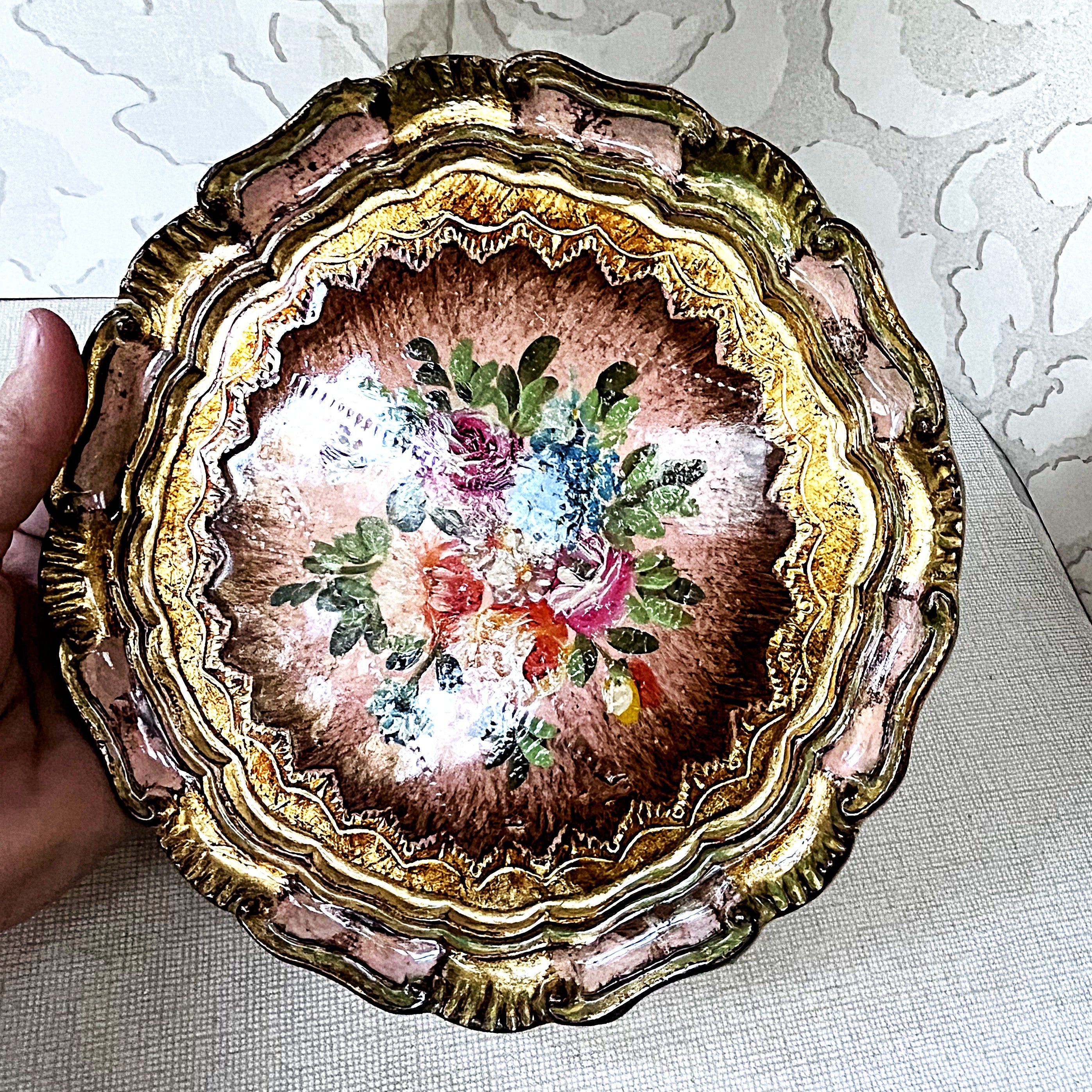Florentine Ware: Tacchi Luigi Hand-Painted Gilt Wood Tray