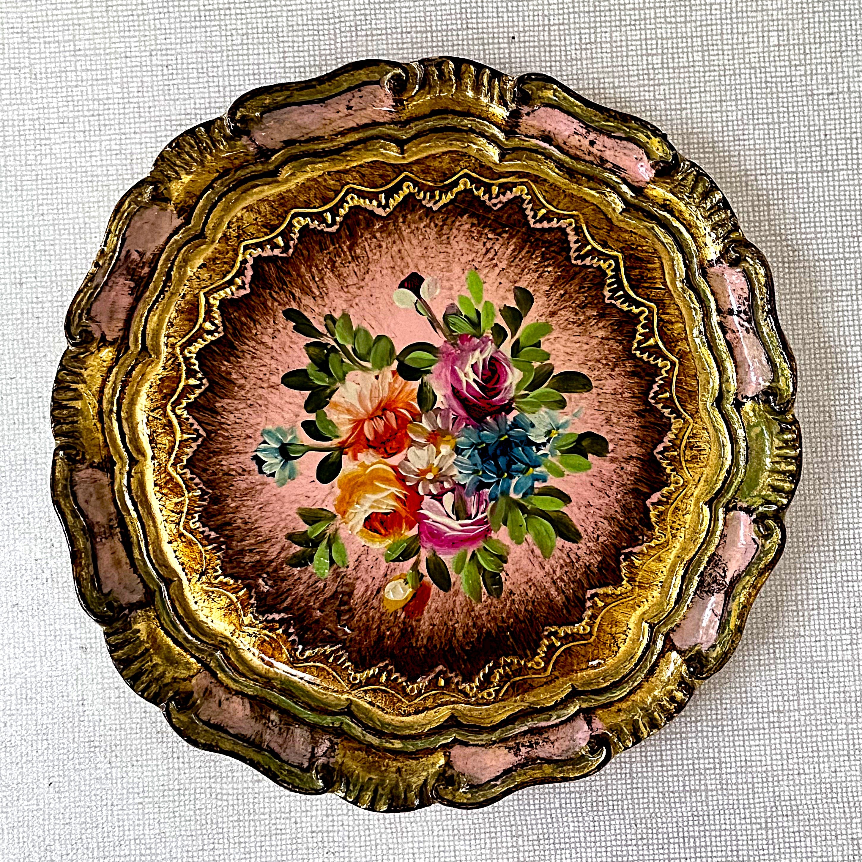 Florentine Ware: Tacchi Luigi Hand-Painted Gilt Wood Tray