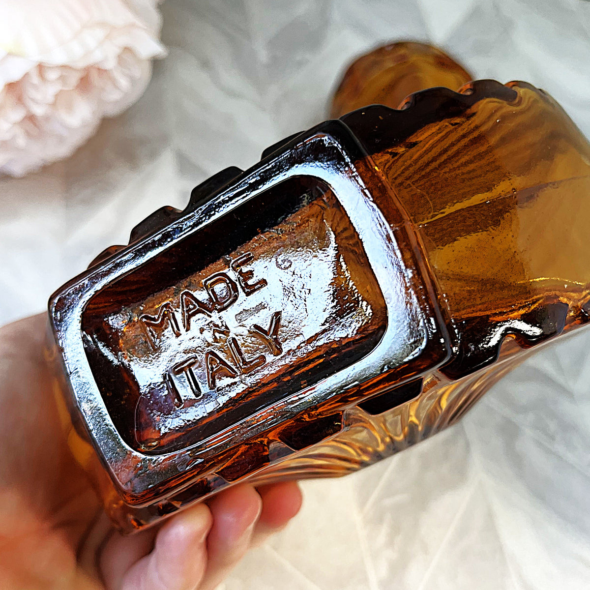 Decorative Art Glass: Empoli Amber Art Glass Sunburst Decanter