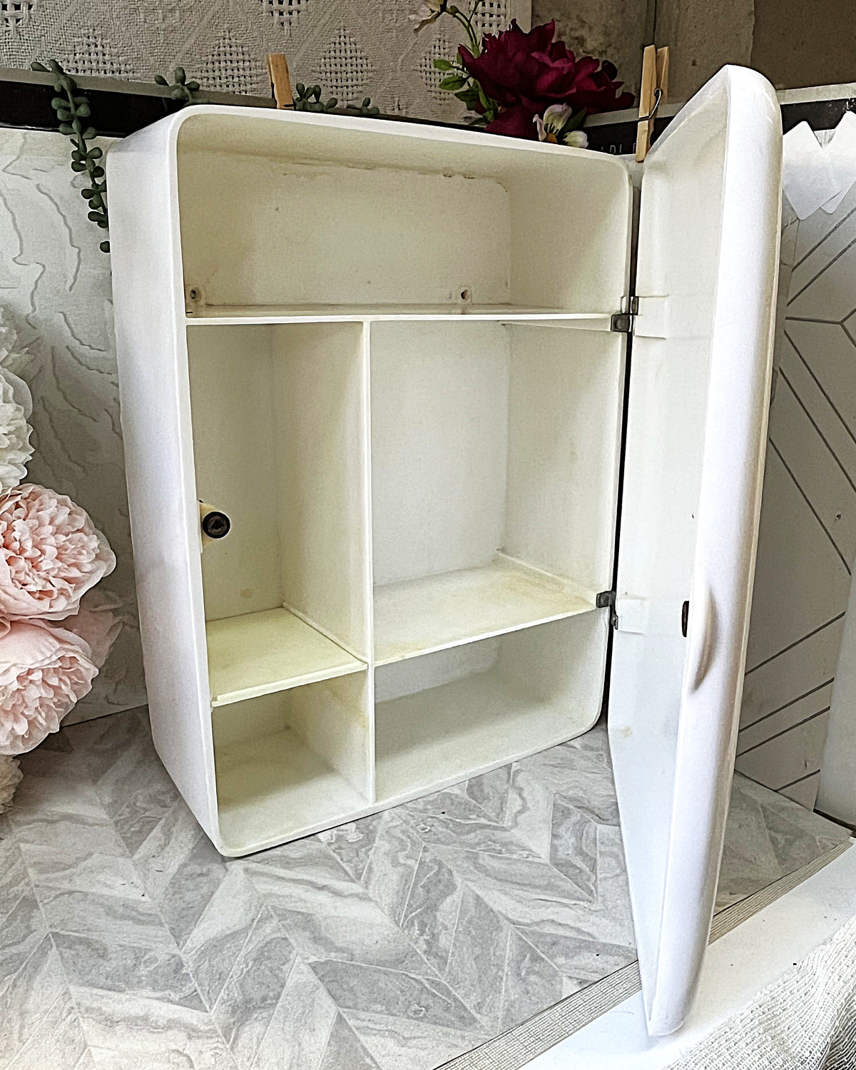 Wall-Mounted Storage: Rare 1970s Gilac France Floral Melamine Medicine Cabinet
