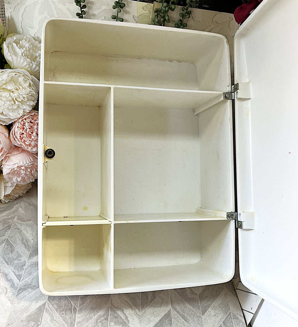 Wall-Mounted Storage: Rare 1970s Gilac France Floral Melamine Medicine Cabinet