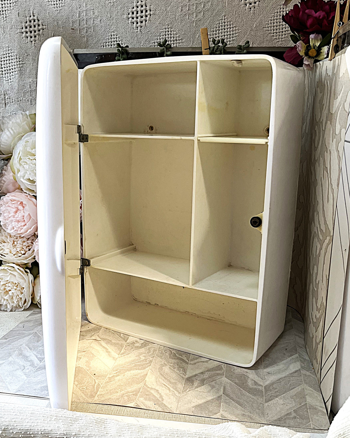 Wall-Mounted Storage: Rare 1970s Gilac France Floral Melamine Medicine Cabinet