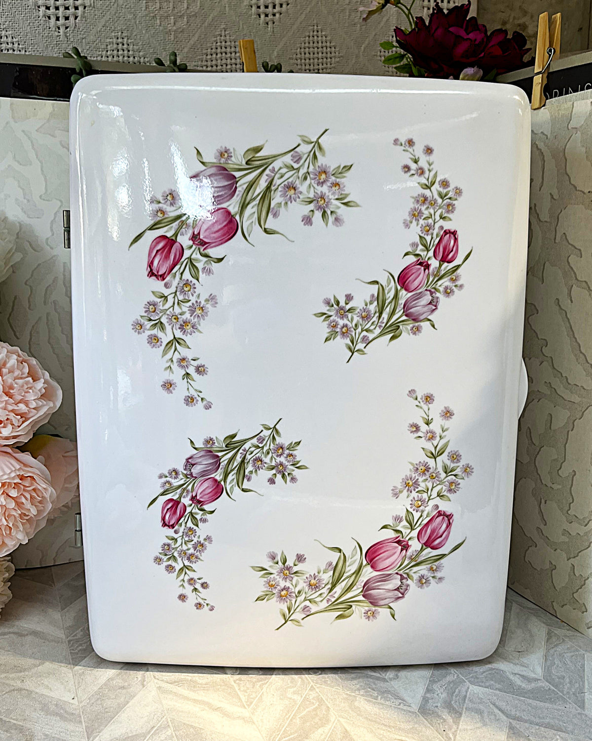 Wall-Mounted Storage: Rare 1970s Gilac France Floral Melamine Medicine Cabinet