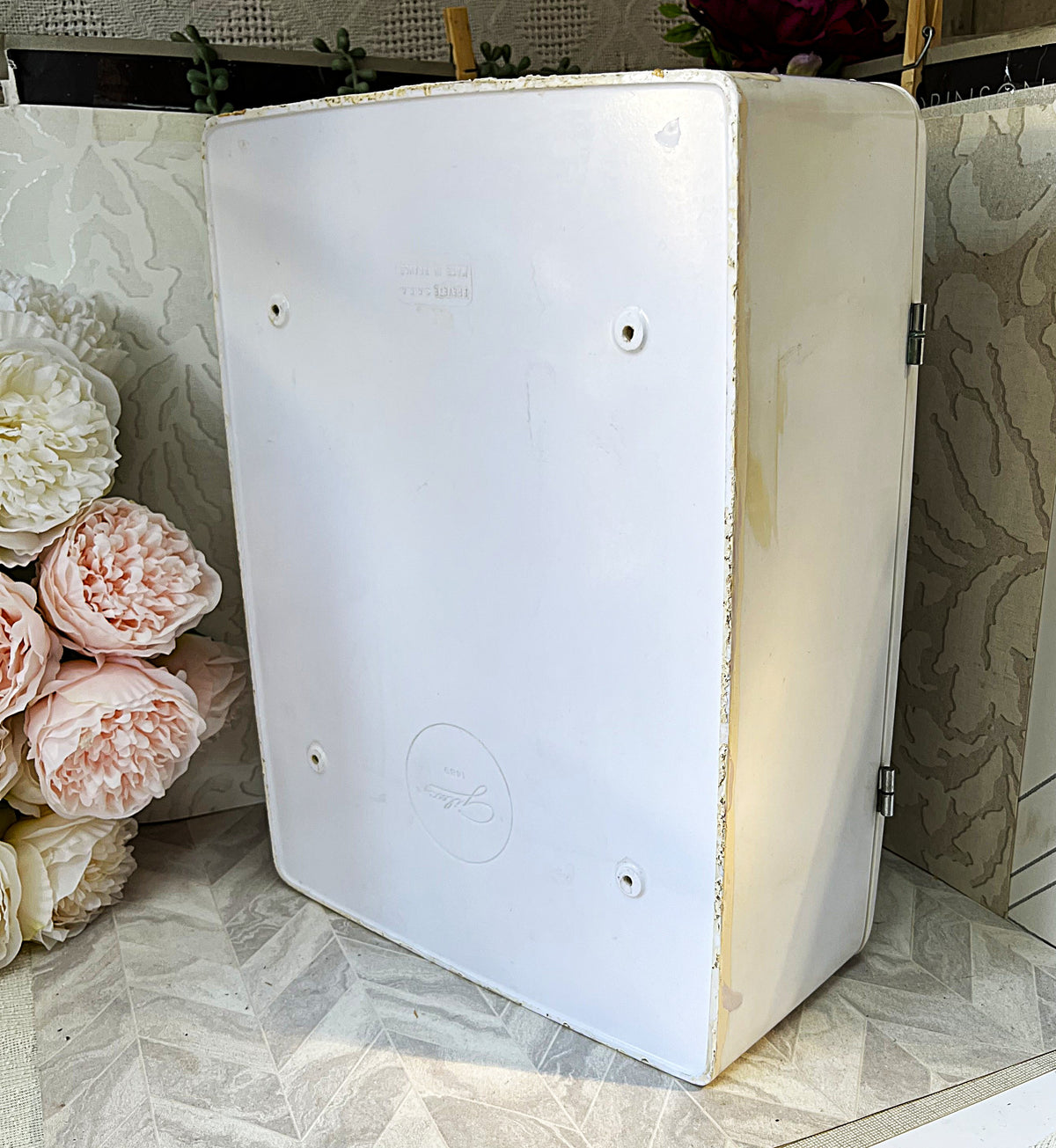 Wall-Mounted Storage: Rare 1970s Gilac France Floral Melamine Medicine Cabinet