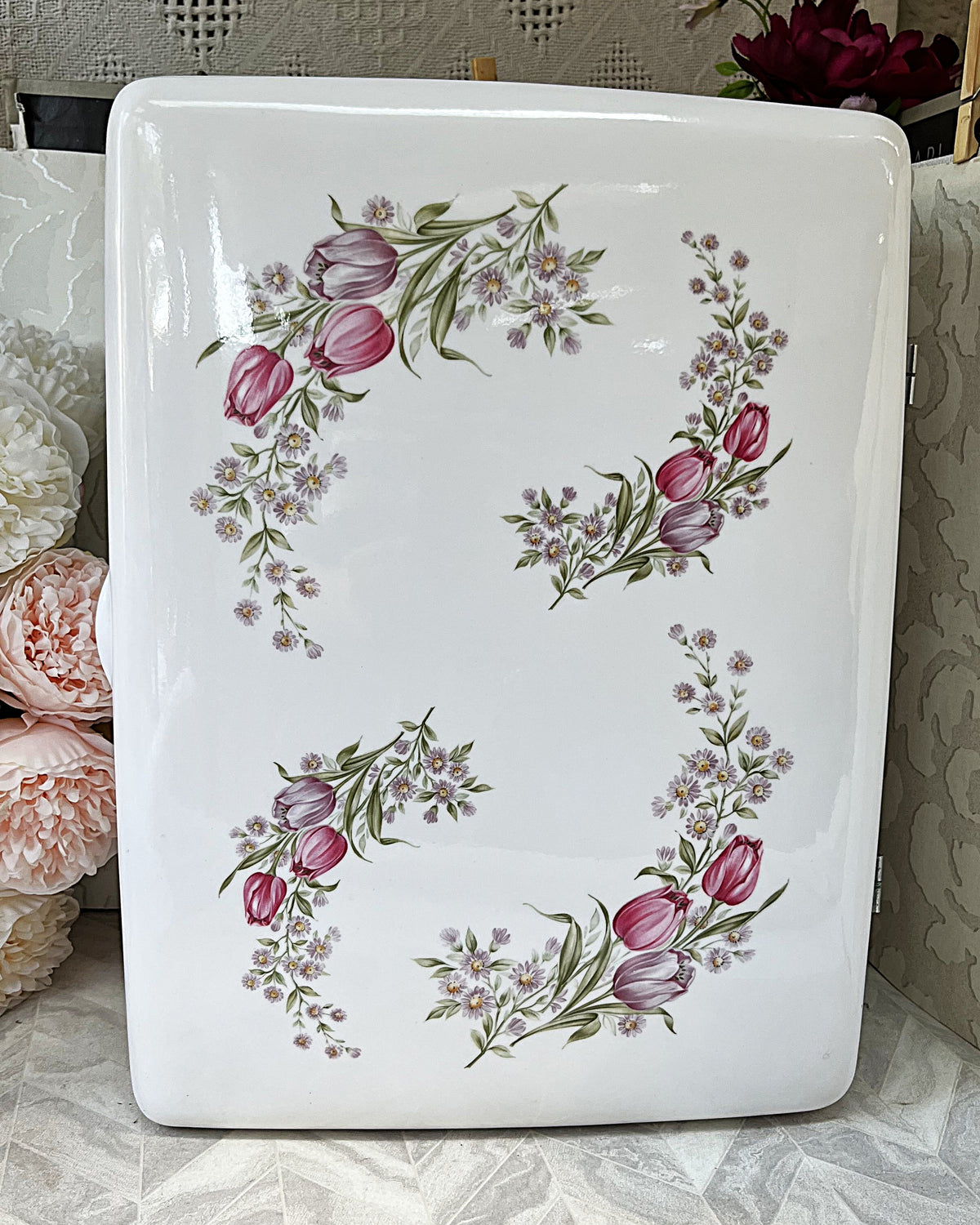 Wall-Mounted Storage: Rare 1970s Gilac France Floral Melamine Medicine Cabinet