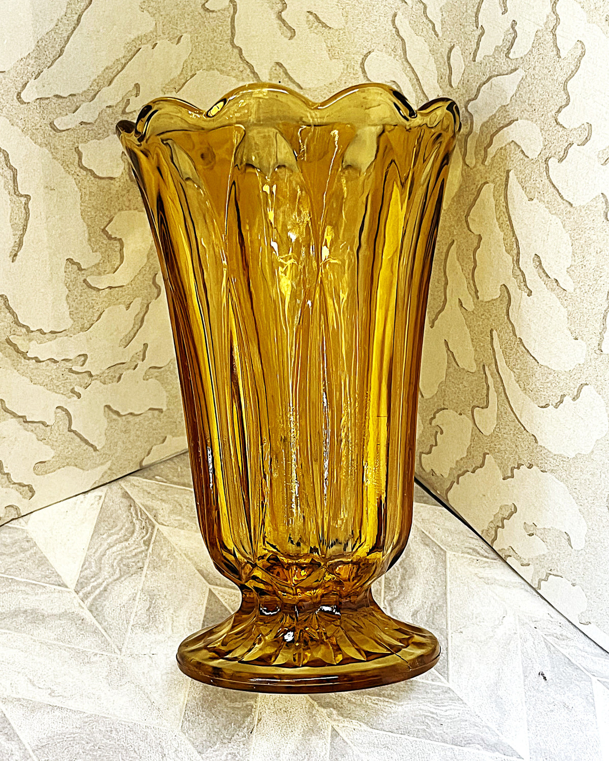 Vases: Anchor Hocking Fairfield Honey Gold Fluted Pedestal Vase