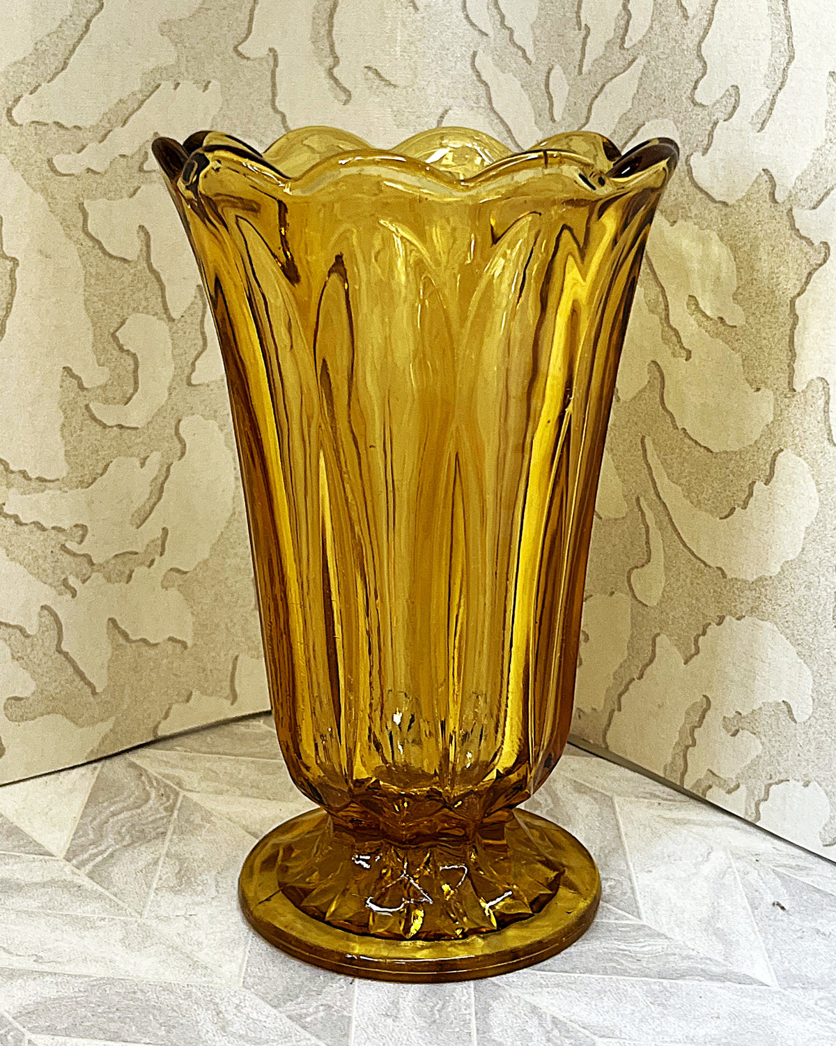 Vases: Anchor Hocking Fairfield Honey Gold Fluted Pedestal Vase