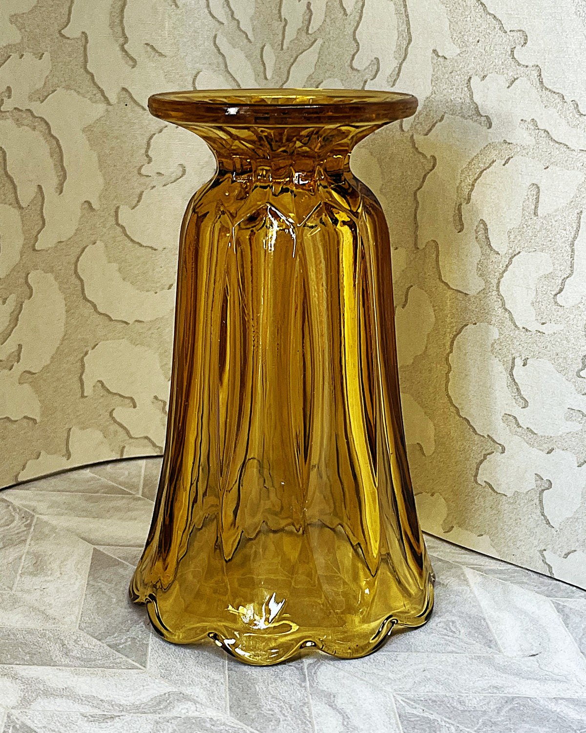 Vases: Anchor Hocking Fairfield Honey Gold Fluted Pedestal Vase