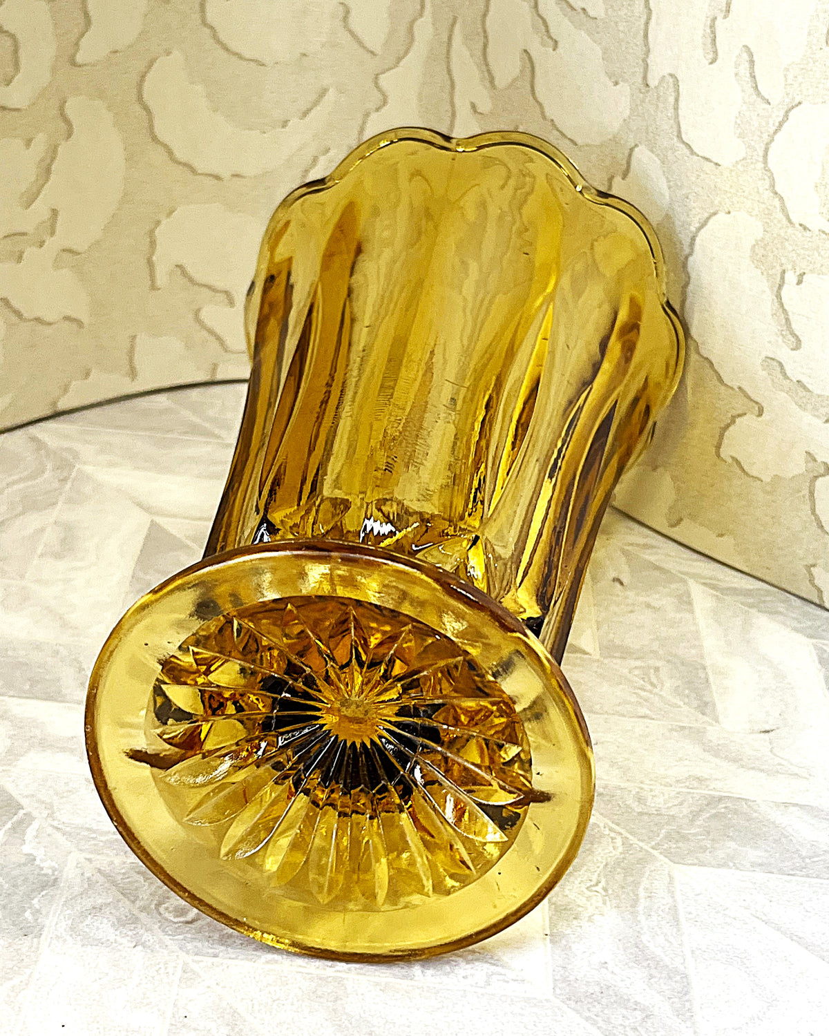 Vases: Anchor Hocking Fairfield Honey Gold Fluted Pedestal Vase