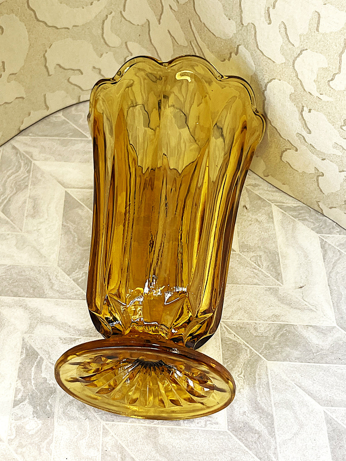 Vases: Anchor Hocking Fairfield Honey Gold Fluted Pedestal Vase
