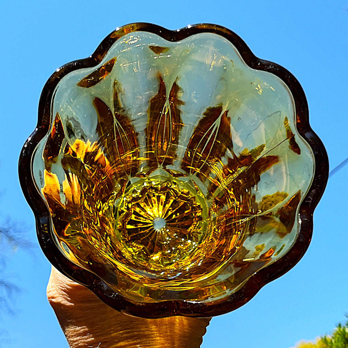 Vases: Anchor Hocking Fairfield Honey Gold Fluted Pedestal Vase
