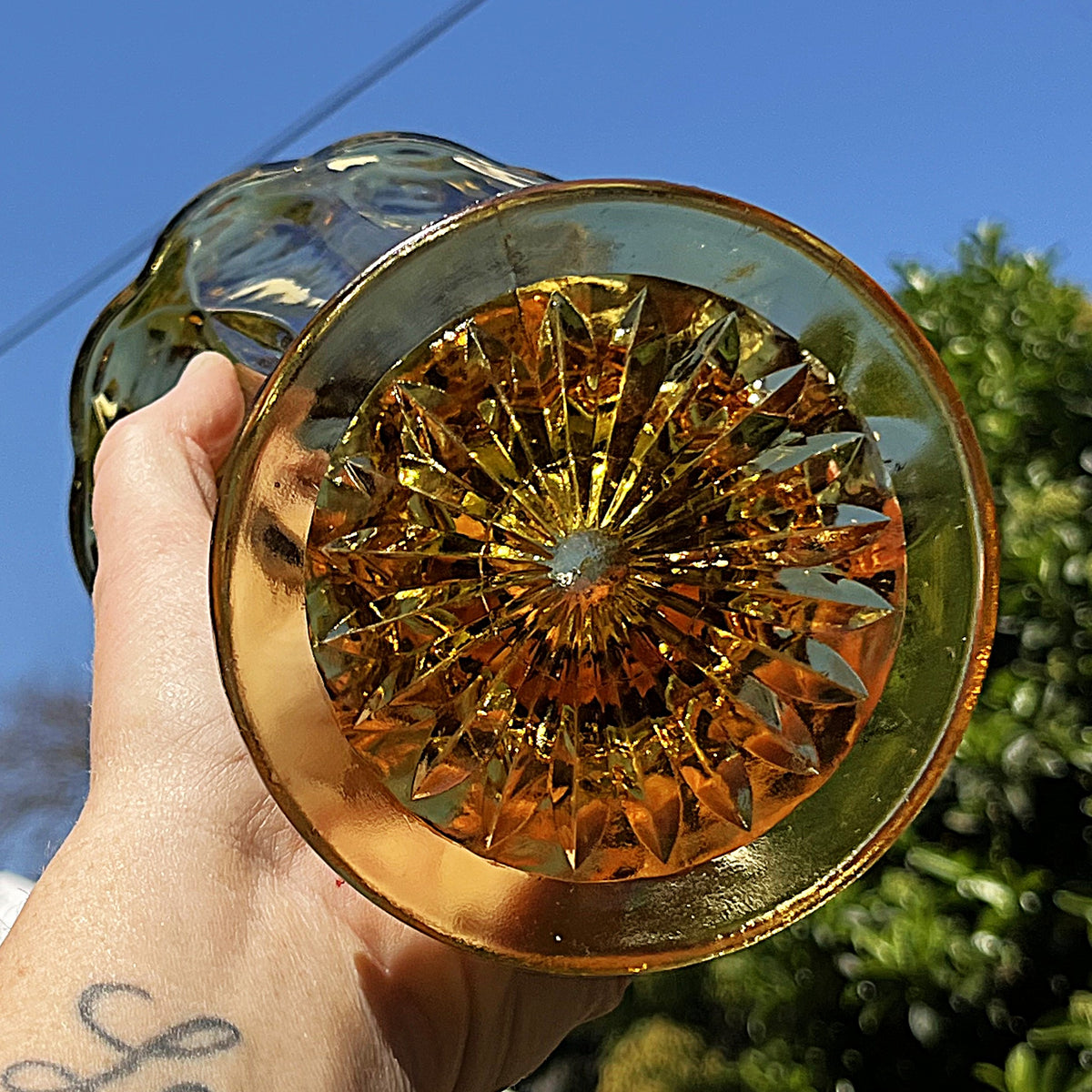 Vases: Anchor Hocking Fairfield Honey Gold Fluted Pedestal Vase