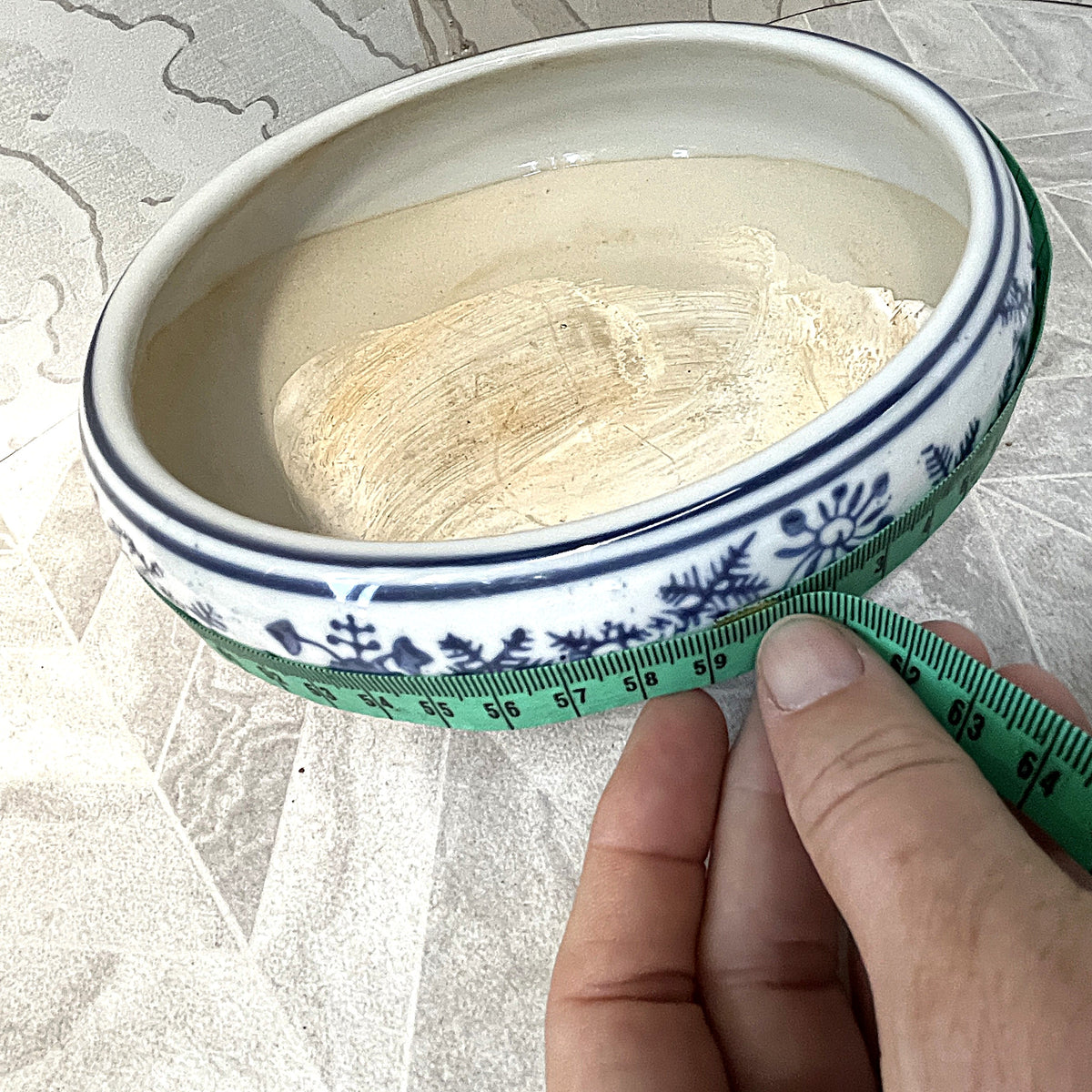 Planter: Chinese Hand-Painted Blue & White Porcelain Carp & Lotus Motif Bulb Planter Bowl