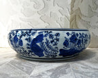 Planter: Chinese Hand-Painted Blue & White Porcelain Carp & Lotus Motif Bulb Planter Bowl