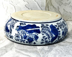 Planter: Chinese Hand-Painted Blue & White Porcelain Carp & Lotus Motif Bulb Planter Bowl