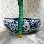Planter: Chinese Hand-Painted Blue & White Porcelain Carp & Lotus Motif Bulb Planter Bowl