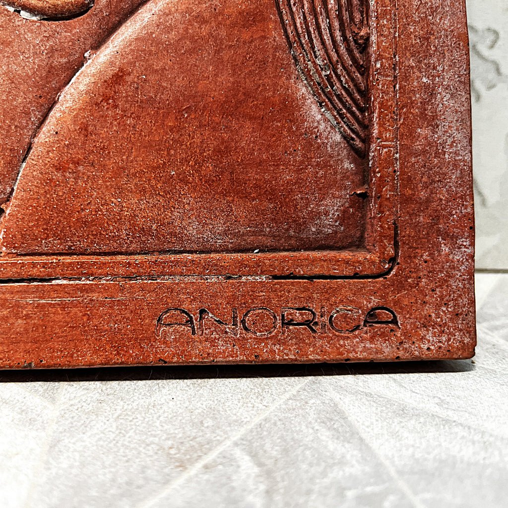 Three-Dimensional Wall Art: ANORICA "Simone" Terracotta Floral Maiden Wall Relief Plaque