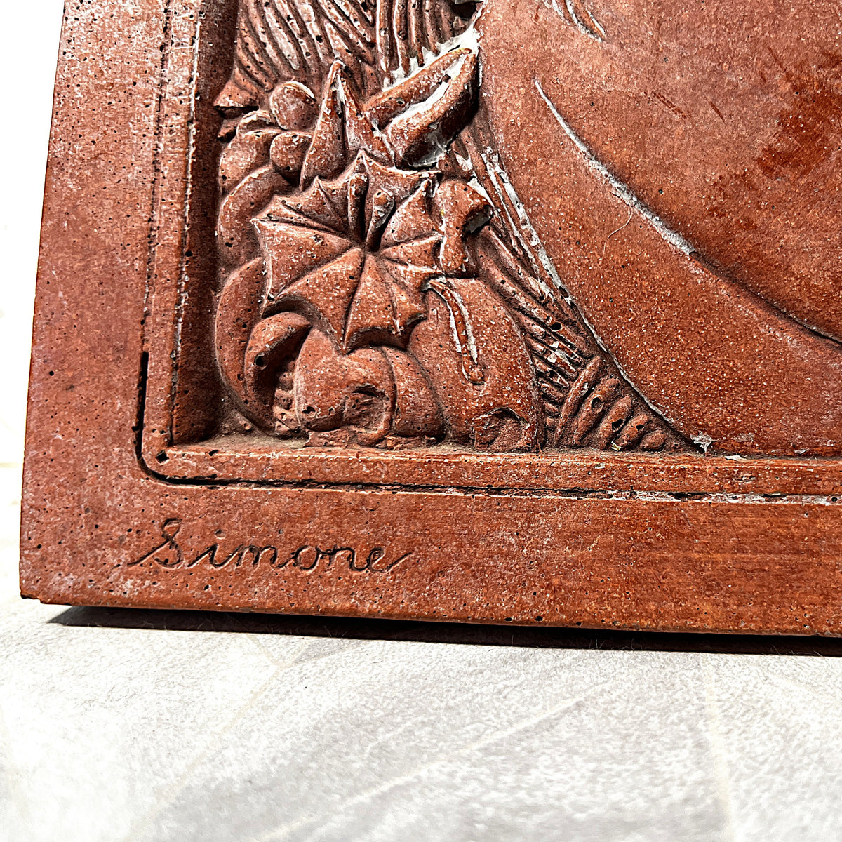 Three-Dimensional Wall Art: ANORICA "Simone" Terracotta Floral Maiden Wall Relief Plaque