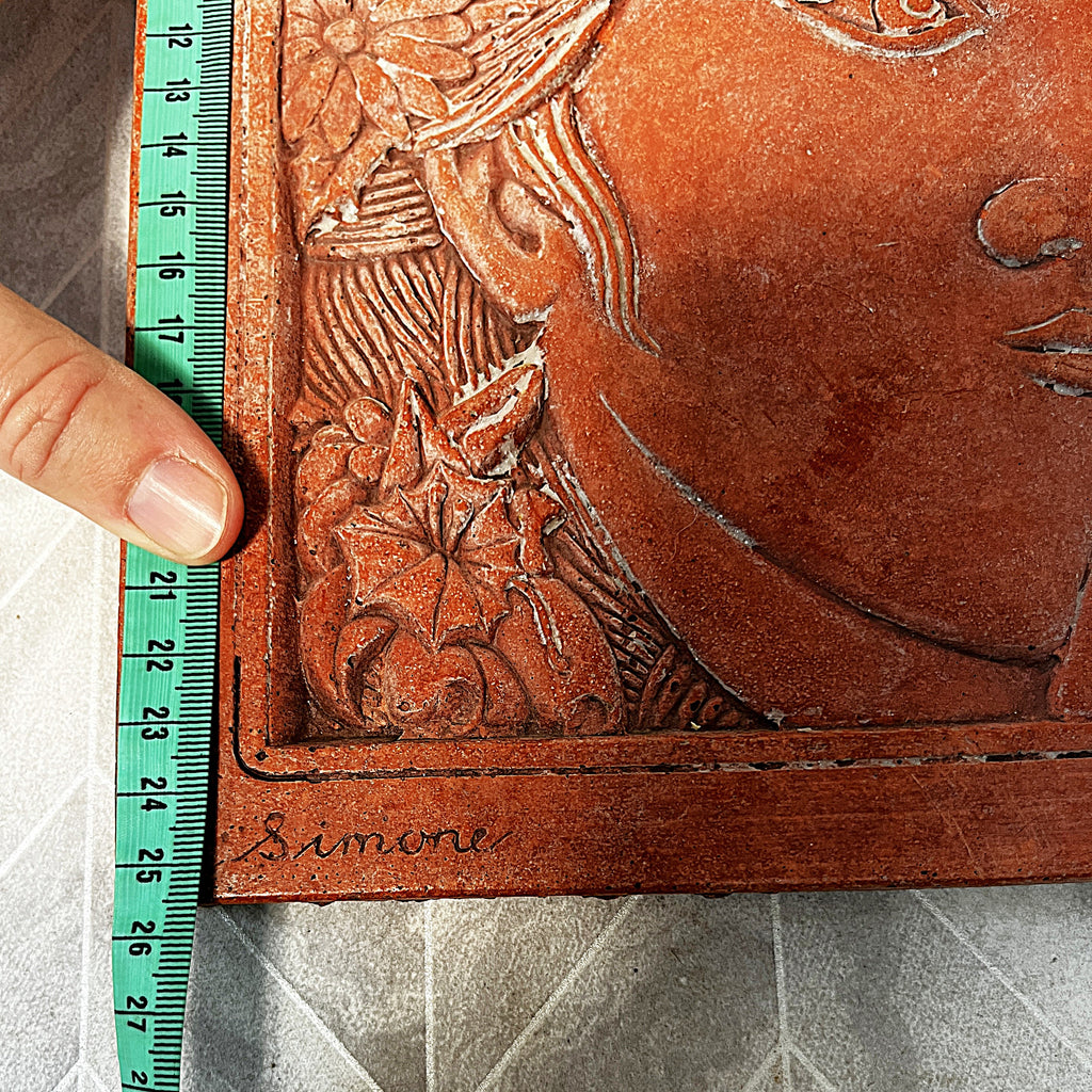 Three-Dimensional Wall Art: ANORICA "Simone" Terracotta Floral Maiden Wall Relief Plaque