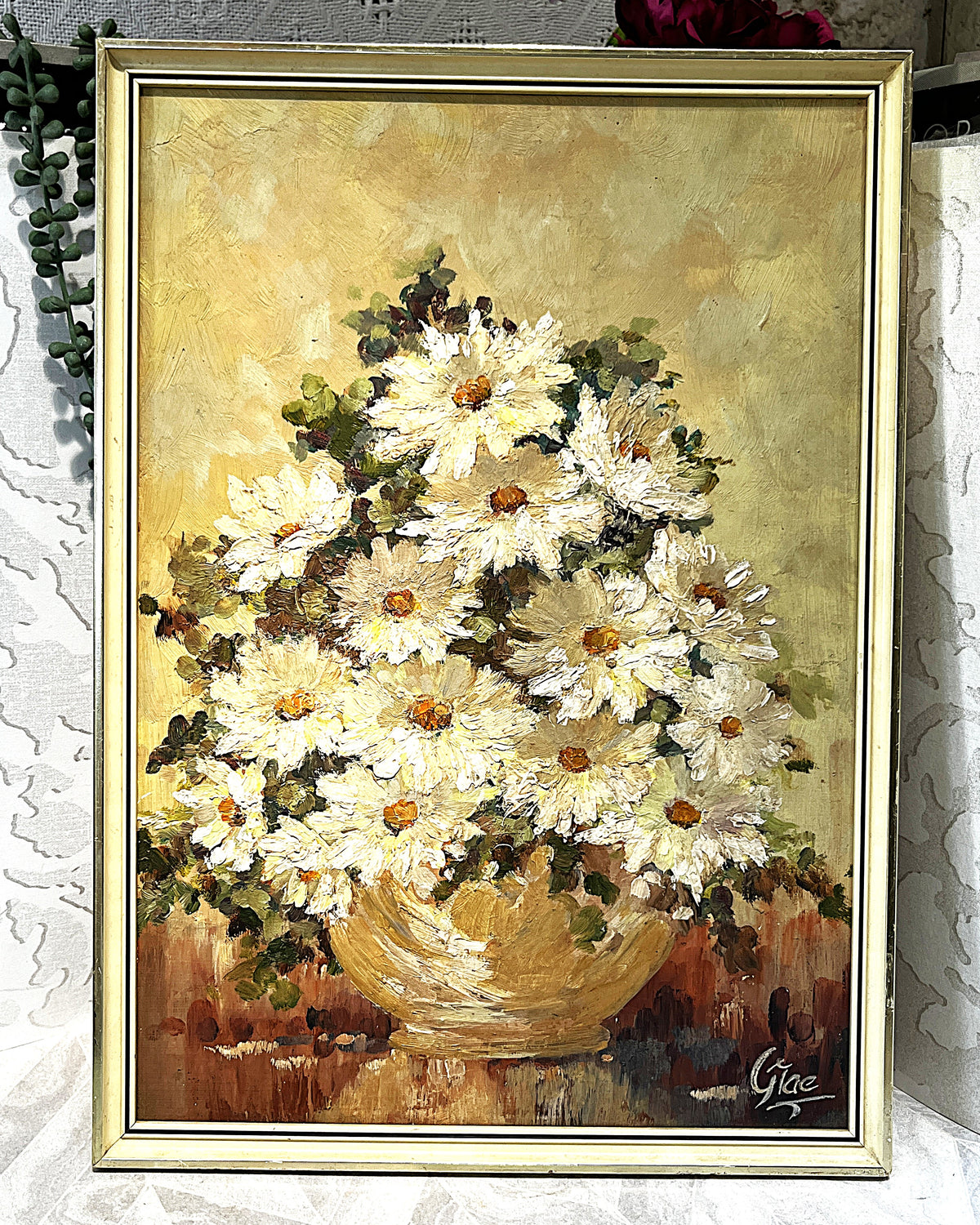 Oil Paintings: Glae Impasto Oil Painting Floral Still Life, 1970's