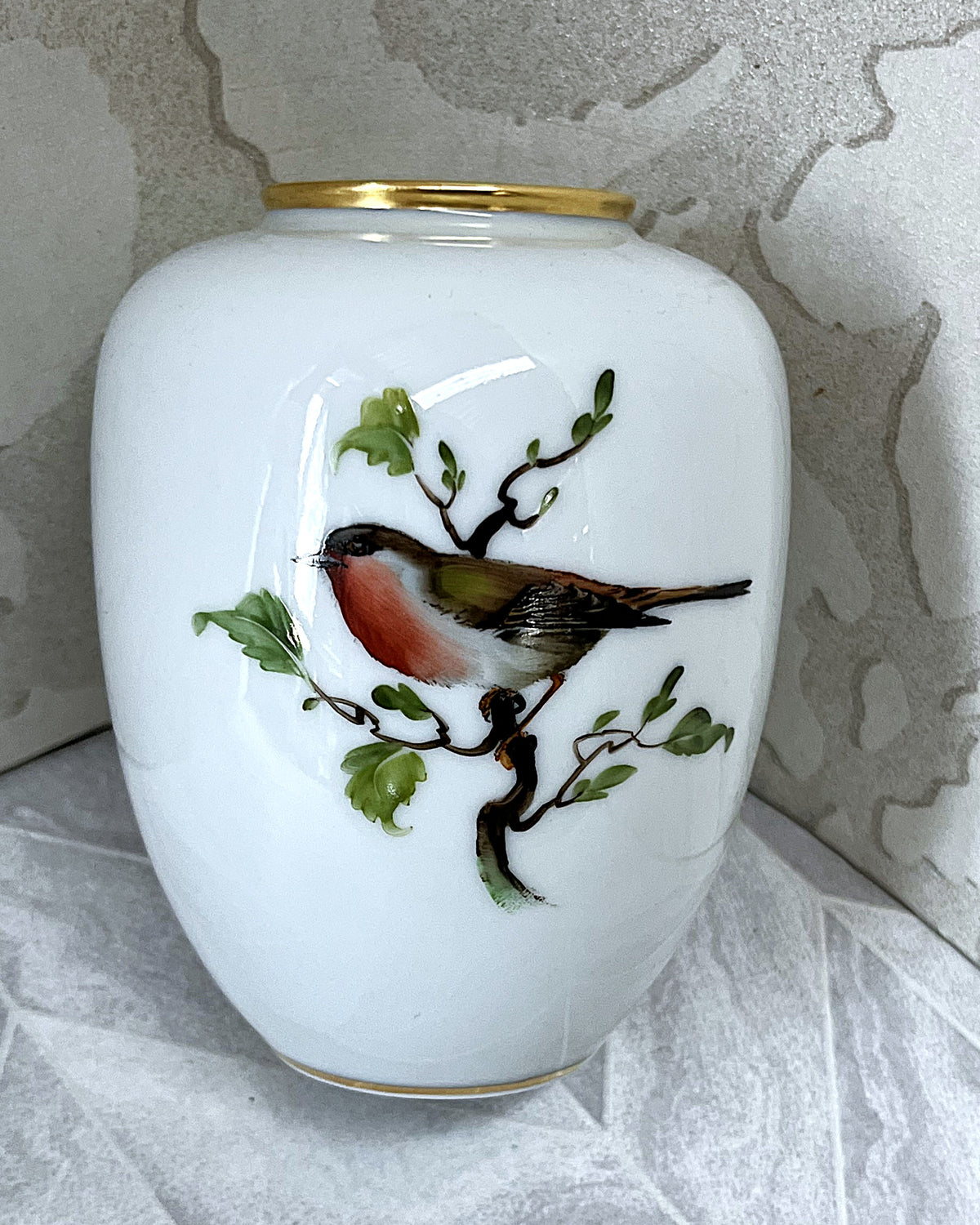 Vases: Exceptionally Rare Rosenthal Hand-Painted Robin Bird Vase