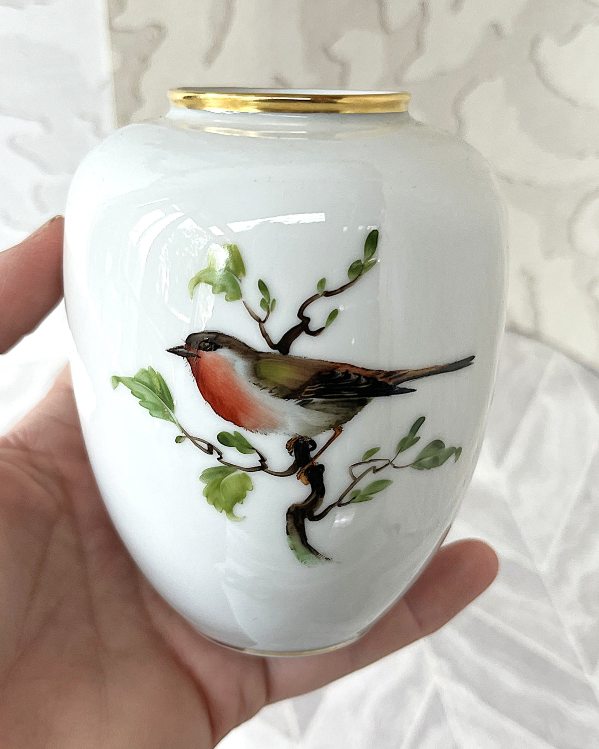 Vases: Exceptionally Rare Rosenthal Hand-Painted Robin Bird Vase