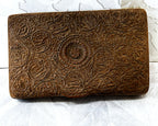 Carved Wood: Kashmiri Hand-Carved Walnut Wood Trinket Box Detailed Anglo-Indian Floral Relief