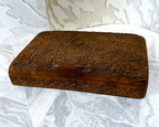 Carved Wood: Kashmiri Hand-Carved Walnut Wood Trinket Box Detailed Anglo-Indian Floral Relief