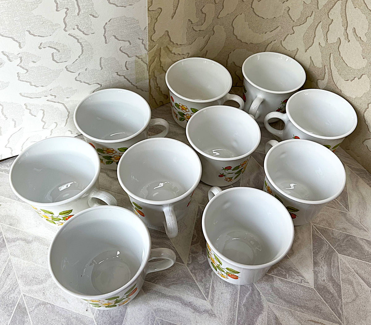 Coffee Cups: Corning "Wildflower" Strawberry Cups, 10